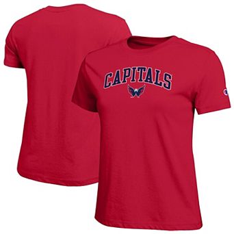 Women's Champion Red Washington Capitals Arch Mascot Logo T-Shirt