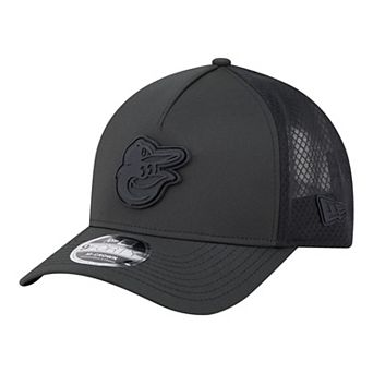 Men's New Era Black Baltimore Orioles Badged M-Crown A-Frame 9FORTY Trucker Adjustable Hat