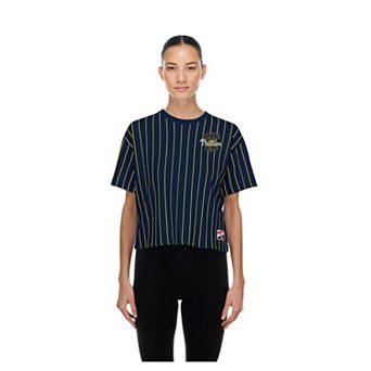 Women's New Era Navy Philadelphia Phillies City Connect Throwback Meshback Pinstripe Boxy T-Shirt