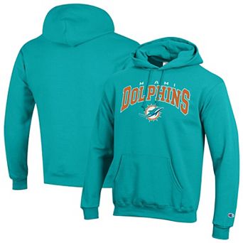 Men's Champion Aqua Miami Dolphins Powerblend Arch over Logo Hoodie