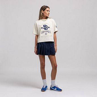 Women's Mitchell & Ness Cream San Diego Padres Cooperstown Yacht Rock Boxy Cropped T-Shirt
