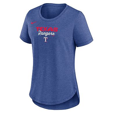 Women's Nike Heather Royal Texas Rangers Arched Tri-Blend T-Shirt