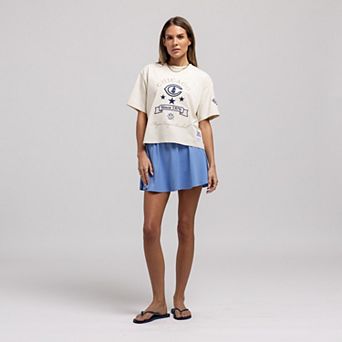 Women's Mitchell & Ness Cream Chicago Cubs Cooperstown Yacht Rock Boxy Cropped T-Shirt