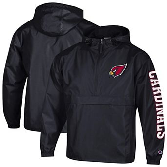 Men's Champion Black Arizona Cardinals Packable Hooded Windbreaker Half-Zip Jacket