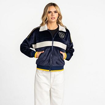 Women's The Wild Collective Navy Milwaukee Brewers Velvet Cord Full-Zip Jacket