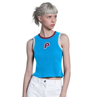 Women's Starter Light Blue Philadelphia Phillies Cooperstown Play the Ball Crop Tank Top