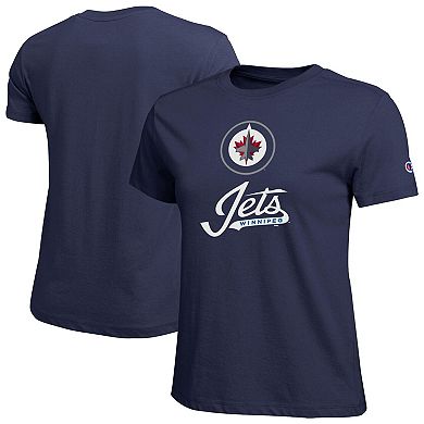Women's Champion Navy Winnipeg Jets Wordmark Lockup T-Shirt