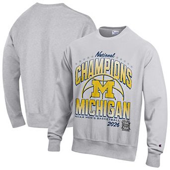 Men's Champion Gray Michigan Wolverines 2026 NCAA Men's Basketball National Champions Reverse Weave Sweatshirt