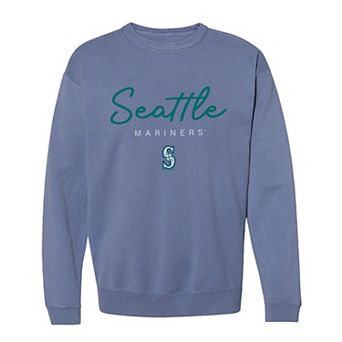 Women's Soft as a Grape Blue Seattle Mariners Pigment Dye Crewneck Sweatshirt
