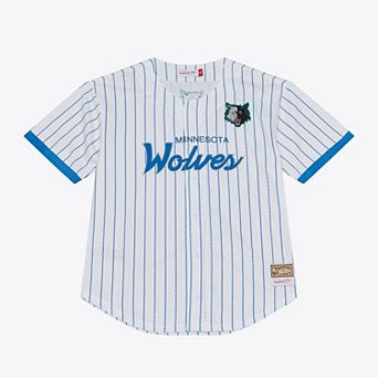 Men's Mitchell & Ness White Minnesota Timberwolves Head Coach Pinstripe Mesh Full-Button Baseball Jersey