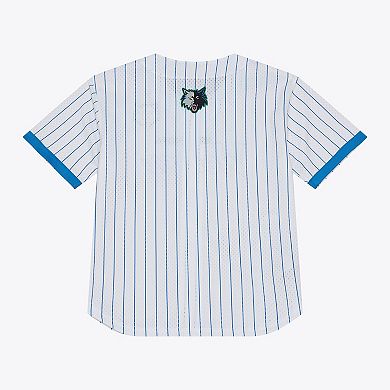 Men's Mitchell & Ness White Minnesota Timberwolves Head Coach Pinstripe Mesh Full-Button Baseball Jersey