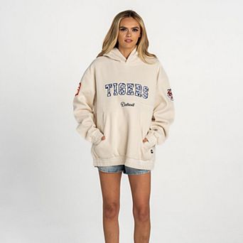 Women's The Wild Collective Cream Detroit Tigers Oversized Cord Tri-Blend Hoodie