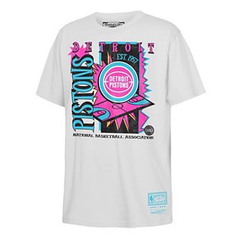 Youth Mitchell & Ness White Detroit Pistons Neon Court Shock T-Shirt