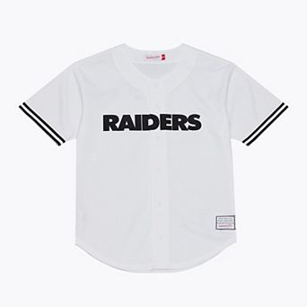 Men's Mitchell & Ness White Las Vegas Raiders Monochrome Mesh Full-Button Baseball Jersey