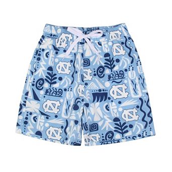 Youth Wes & Willy Carolina Blue North Carolina Tar Heels Allover Print Swim Shorts