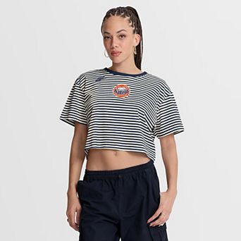 Women's Nike Navy/Cream Houston Astros Cooperstown Collection Striped Cropped T-Shirt