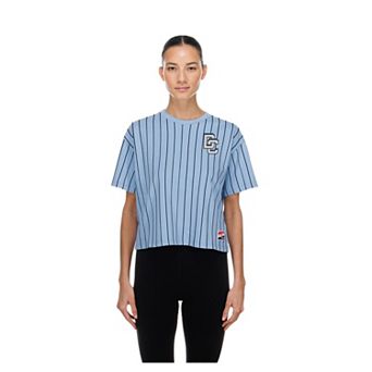 Women's New Era Light Blue Washington Nationals City Connect Throwback Meshback Pinstripe Boxy T-Shirt