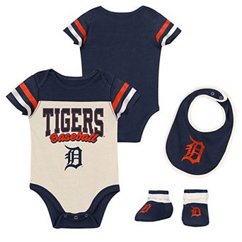 "Newborn Outerstuff Cream/Navy Detroit Tigers Up One Three-Piece Bodysuit, Bib & Booties Set"