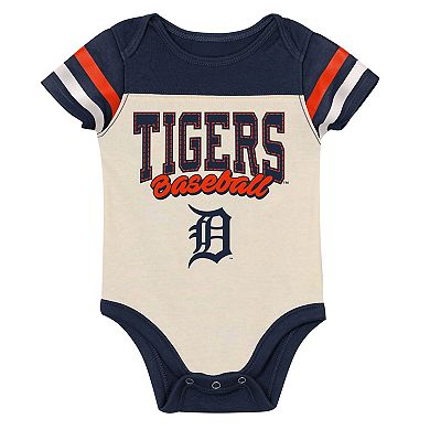 "Newborn Outerstuff Cream/Navy Detroit Tigers Up One Three-Piece Bodysuit, Bib & Booties Set"
