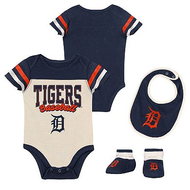 "Newborn Outerstuff Cream/Navy Detroit Tigers Up One Three-Piece Bodysuit, Bib & Booties Set"