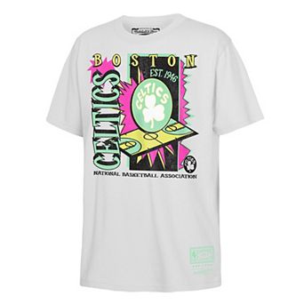 Youth Mitchell & Ness White Boston Celtics Neon Court Shock T-Shirt