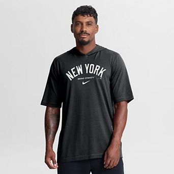 Men's Nike Black New York Yankees Arched Wordmark Tri-Blend Hooded T-Shirt