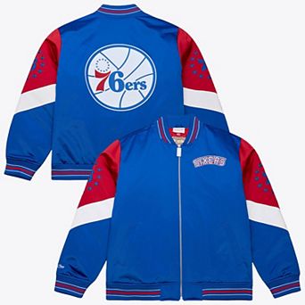 Men's Mitchell & Ness Royal Philadelphia 76ers Throw It Back Heavyweight Satin Full-Zip Jacket