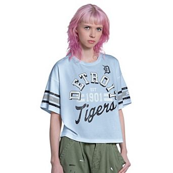 Women's Starter Light Blue Detroit Tigers Cropped Hurry Up Offense T-Shirt