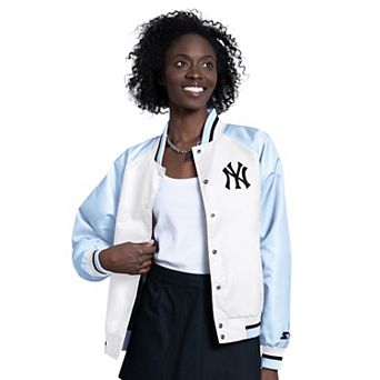 Women's Starter Light Blue/White New York Yankees Blitz Varsity Raglan Full-Snap Satin Jacket