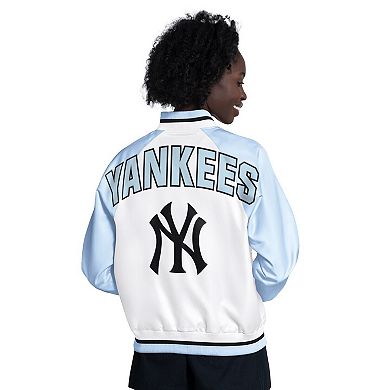 Women's Starter Light Blue/White New York Yankees Blitz Varsity Raglan Full-Snap Satin Jacket