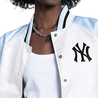 Women's Starter Light Blue/White New York Yankees Blitz Varsity Raglan Full-Snap Satin Jacket