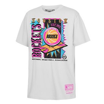 Youth Mitchell & Ness White Houston Rockets Neon Court Shock T-Shirt