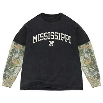 Men's Uscape Apparel Black/Camo Ole Miss Rebels Back Bay Twofer Heavyweight Long Sleeve T-Shirt