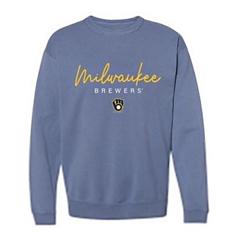 Women's Soft as a Grape Navy Milwaukee Brewers Pigment Dye Crewneck Sweatshirt