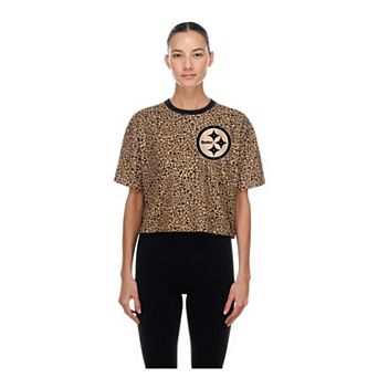 Women's New Era Brown Pittsburgh Steelers Mom & Me Leopard Boxy Cropped T-Shirt