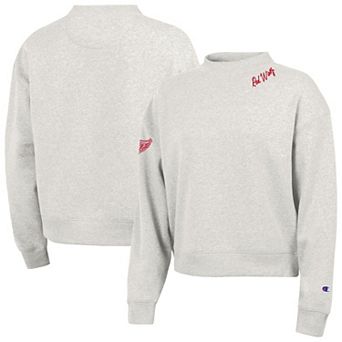 Women's Champion Gray Detroit Red Wings Collar Script Triumph Fleece Crewneck Sweatshirt