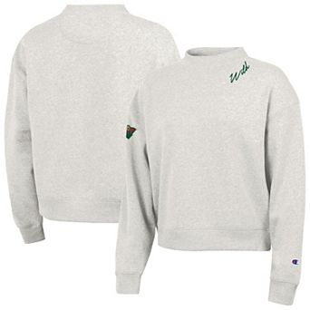 Women's Champion Gray Minnesota Wild Collar Script Triumph Fleece Crewneck Sweatshirt