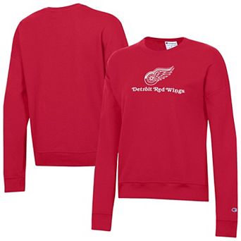 Women's Champion Scarlet Detroit Red Wings Wordmark Lockup Powerblend Sweatshirt