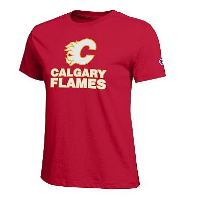Women's Champion Red Calgary Flames Wordmark Lockup T-Shirt