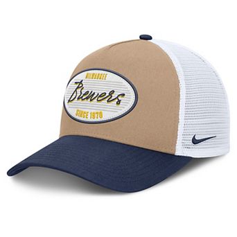 Men's Nike Khaki/Navy Milwaukee Brewers Rise A-Frame Trucker Adjustable Hat