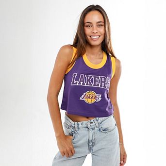 Women's Hype and Vice Purple Los Angeles Lakers Cropped Basketball Scoop Neck Tank Top