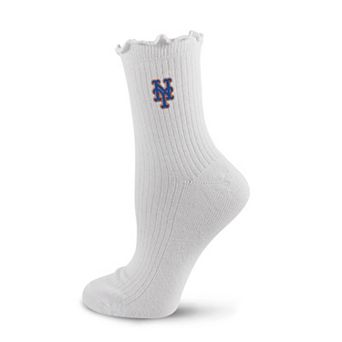Women's PRO Compression White New York Mets Logo Lettuce Hem Quarter Socks