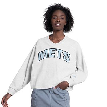 Women's Starter Gray New York Mets Show Up Fashion Cropped V-Neck Sweatshirt