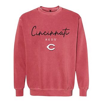 Women's Soft as a Grape Red Cincinnati Reds Pigment Dye Crewneck Sweatshirt