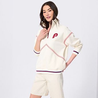 Women's Terez White Philadelphia Phillies Baseball Stitch Quarter-Zip Pullover