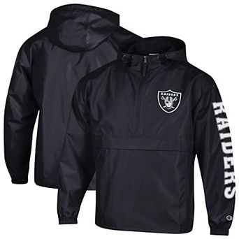 Men's Champion Black Las Vegas Raiders Packable Hooded Windbreaker Half-Zip Jacket