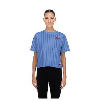 Women's New Era Light Blue Colorado Rockies City Connect Throwback Meshback Pinstripe Boxy T-Shirt