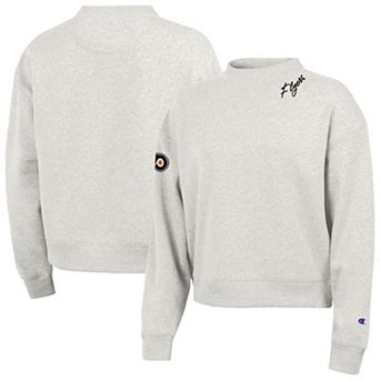 Women's Champion Gray Philadelphia Flyers Collar Script Triumph Fleece Crewneck Sweatshirt