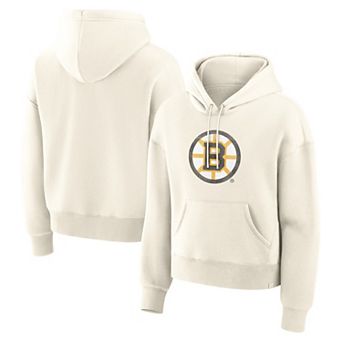 Women's Fanatics Cream Boston Bruins Distressed Logo Hoodie