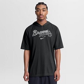 Men's Nike Black Atlanta Braves Arched Wordmark Tri-Blend Hooded T-Shirt